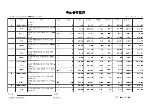 案例——电气清单概预算表
