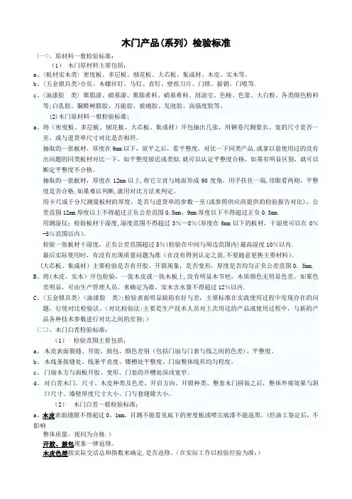 木门产品(系列)检验标准