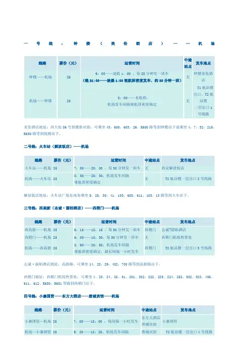 西安咸阳国际机场大巴时刻表