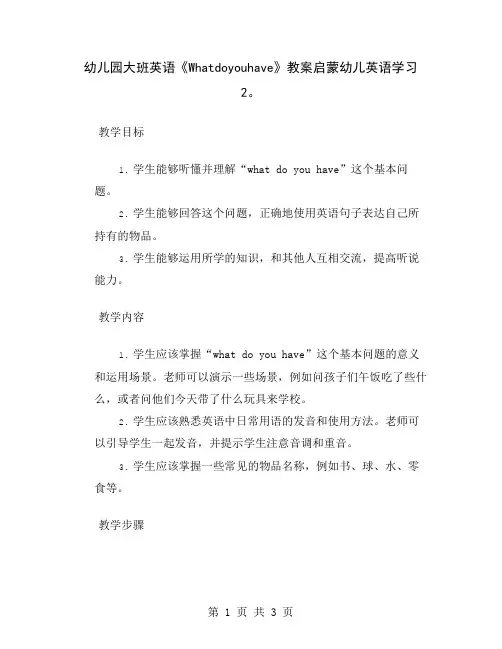 幼儿园大班英语《Whatdoyouhave》教案启蒙幼儿英语学习2