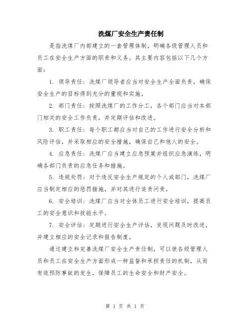 洗煤厂安全生产责任制
