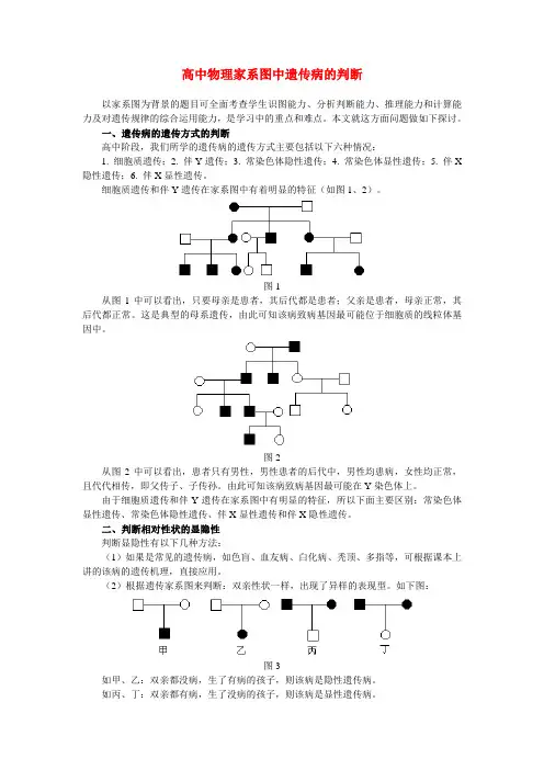 高中物理家系图中遗传病的判断学法指导