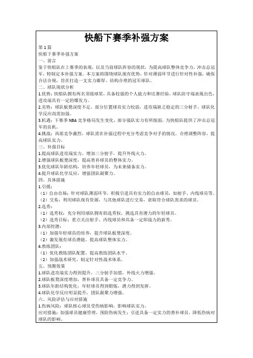 快船下赛季补强方案