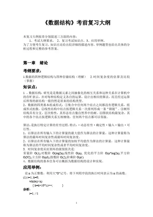 《数据结构》考前复习大纲要点