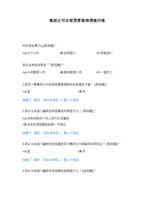 集团公司全面预算管理调查问卷