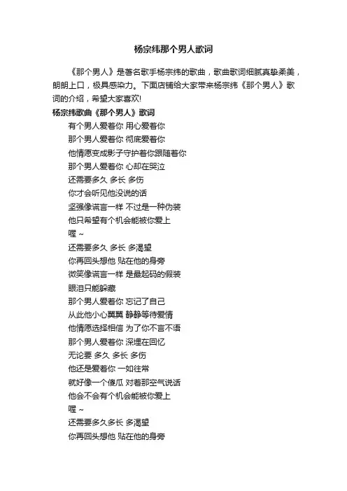 杨宗纬那个男人歌词