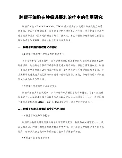 肿瘤干细胞在肿瘤进展和治疗中的作用研究