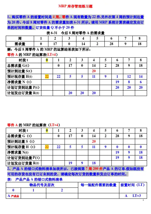MRP计算题