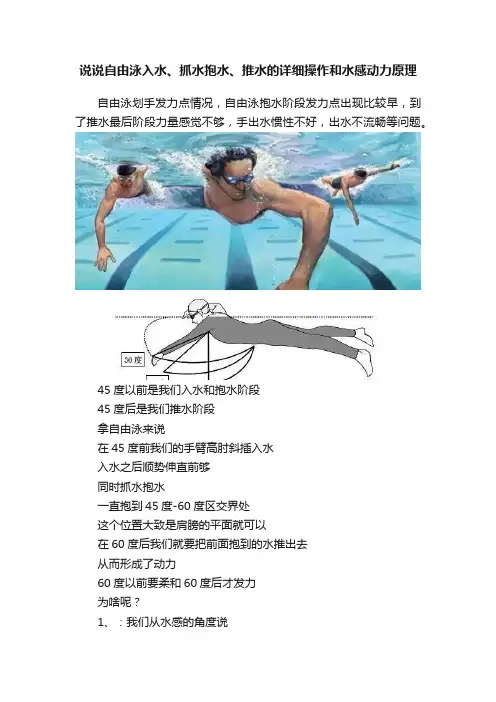 说说自由泳入水、抓水抱水、推水的详细操作和水感动力原理