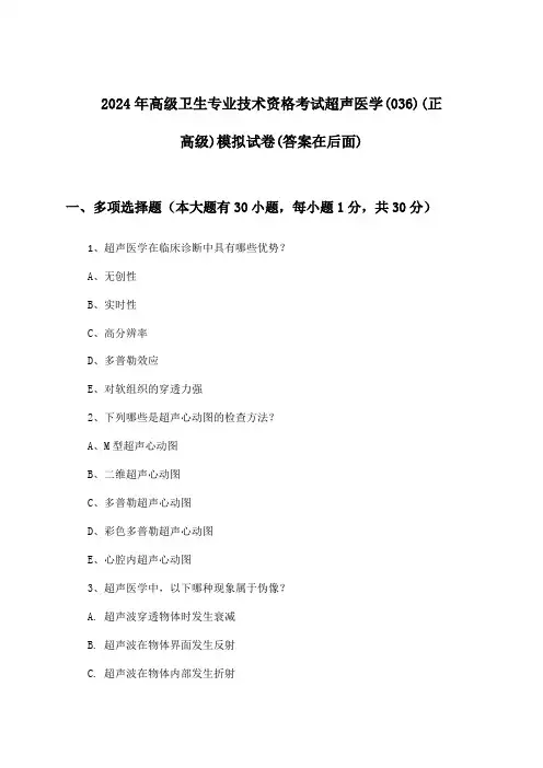 2024年高级卫生专业技术资格考试超声医学(036)(正高级)试卷及答案指导