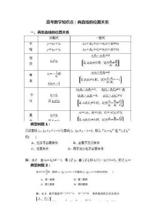 高考数学知识点：两直线的位置关系