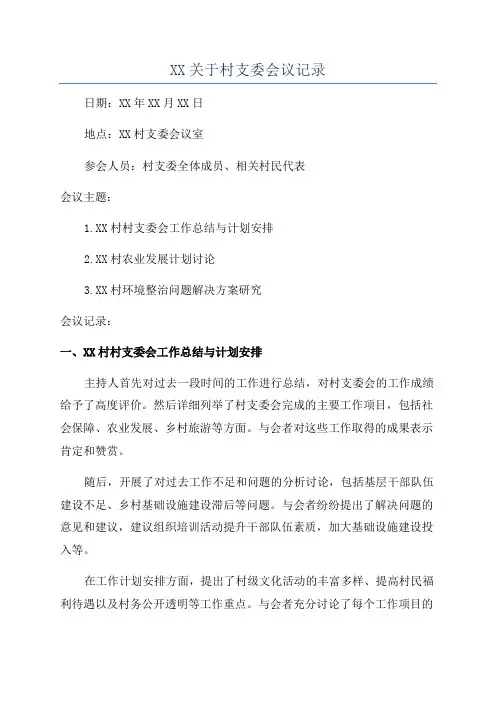 XX关于村支委会议记录