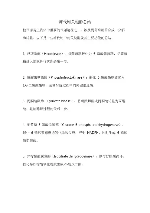 糖代谢关键酶总结