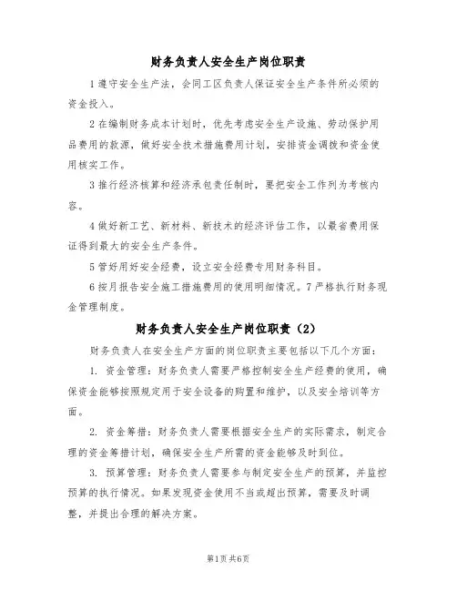 财务负责人安全生产岗位职责（5篇）