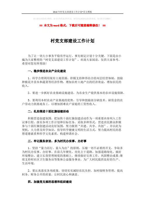 2018年村党支部建设工作计划-范文模板 (2页)