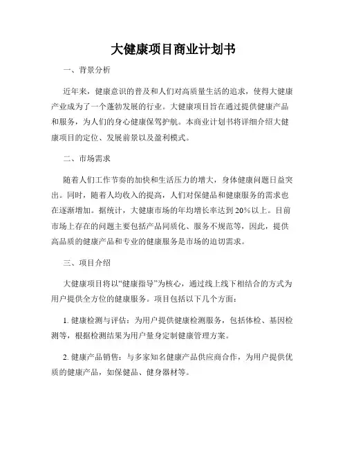 大健康项目商业计划书
