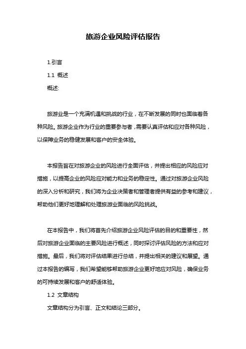 旅游企业风险评估报告