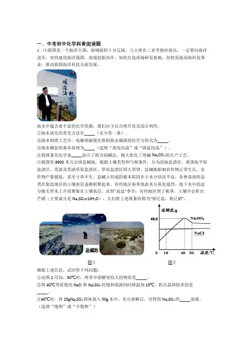 备战中考化学 科普阅读题 培优练习(含答案)附详细答案