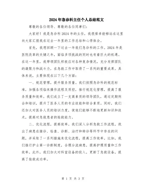2024年急诊科主任个人总结范文