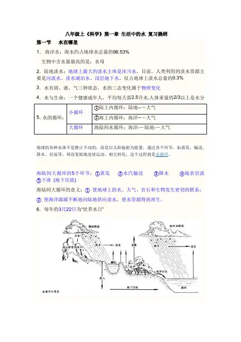 浙教版八年级科学上册第一章复习知识点
