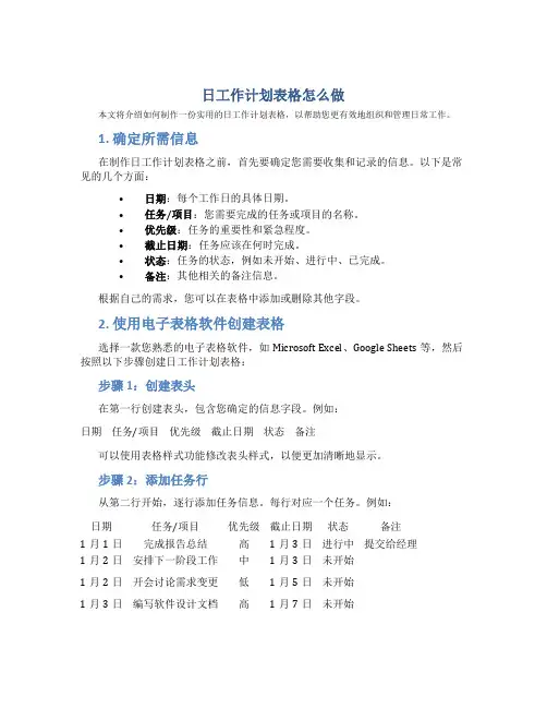 日工作计划表格怎么做