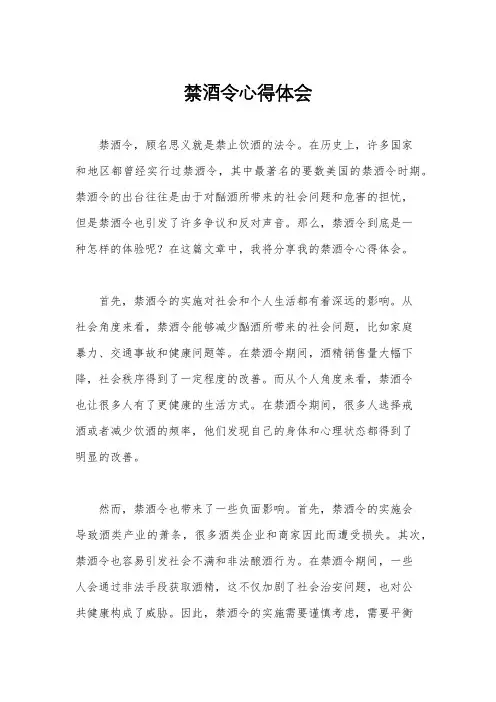 禁酒令心得体会