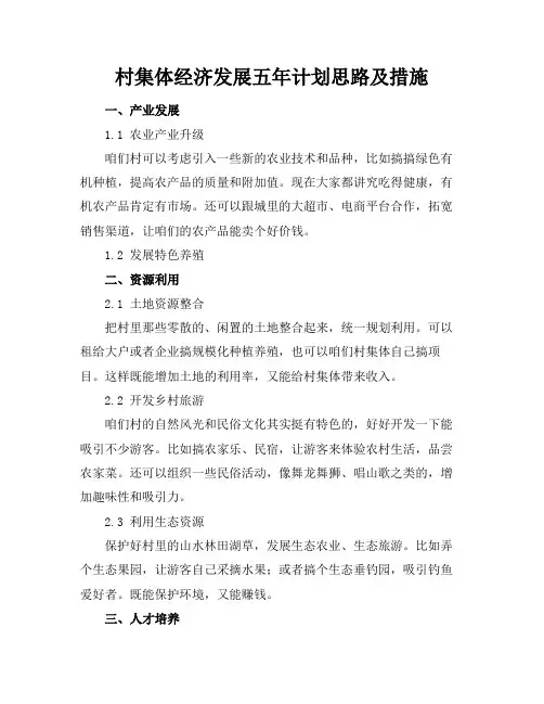 村集体经济发展五年计划思路及措施