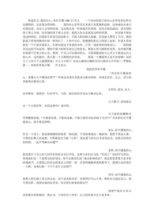我的内心,你们不懂(450字)作文