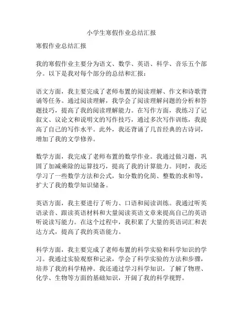 小学生寒假作业总结汇报