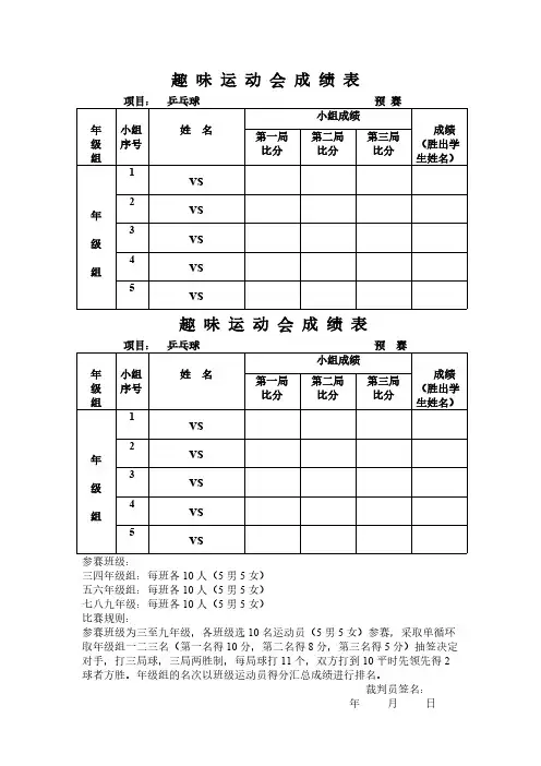 【免费下载】运动会成绩统计表 Microsoft Word 文档