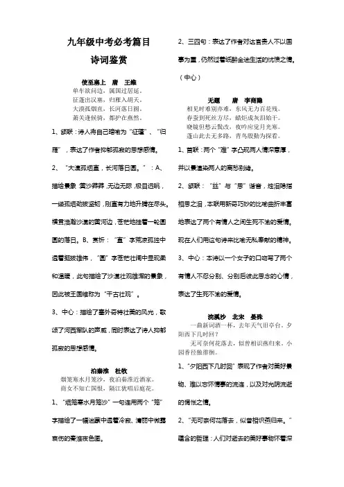 九年级中考必考篇目诗词鉴赏