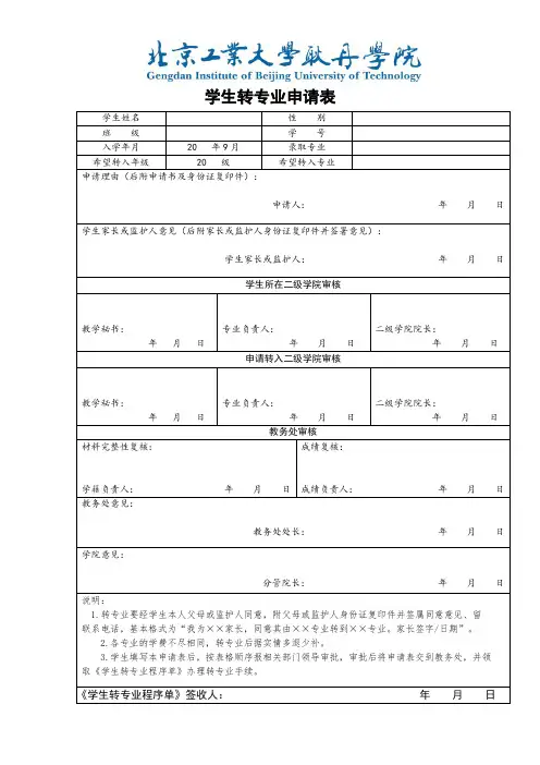 学生转专业申请表