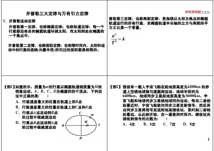 开普勒三大定律与万有引力定律