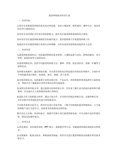 蔬菜种植集训培训计划