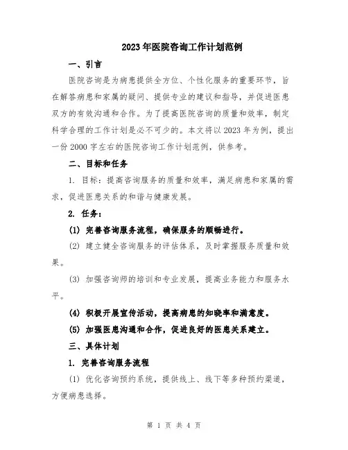 2023年医院咨询工作计划范例