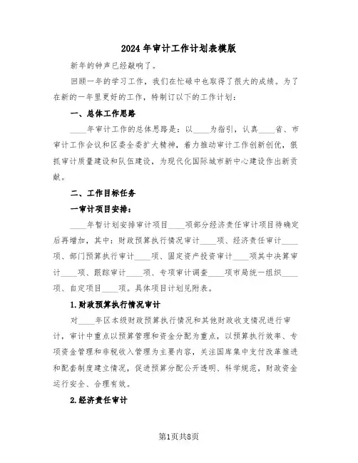 2024年审计工作计划表模版（三篇）