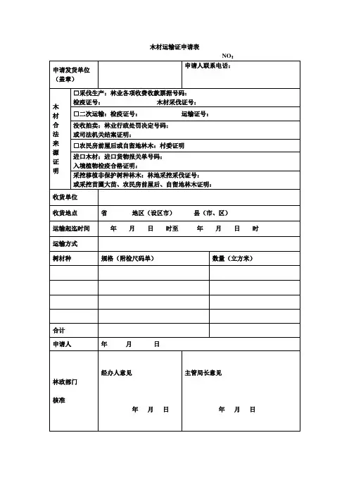 木材运输证申请表
