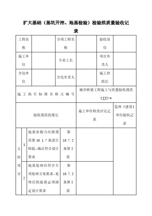 扩大基础(基坑开挖、地基检验)检验批质量验收记录模板