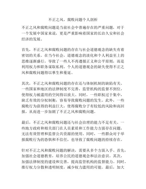 不正之风、腐败问题个人剖析
