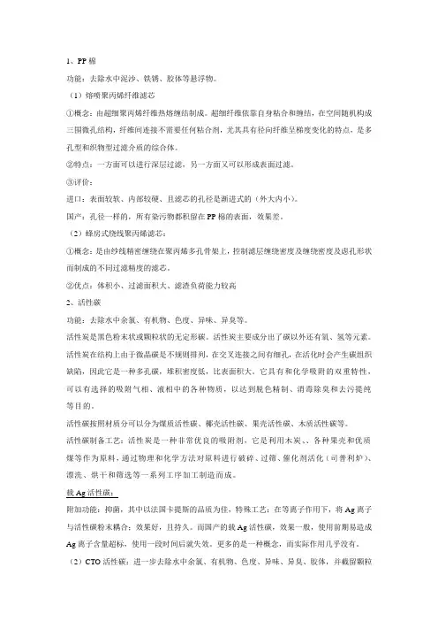 净水器常用滤芯及功能