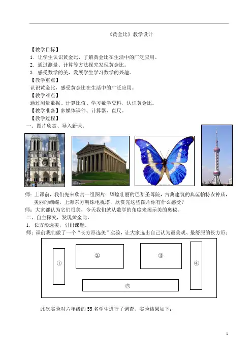 六年级下册数学教案 3.1 黄金比 北京版 (7)