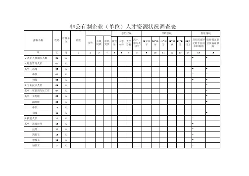 非公有制企业(单位)人才资源状况调查表