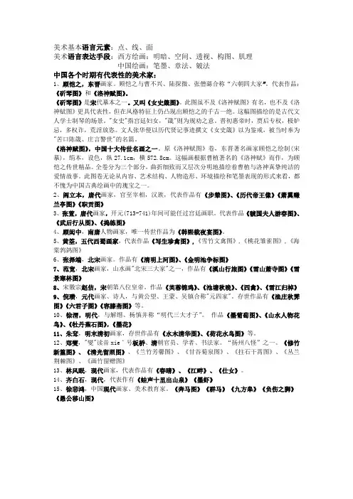中国各个时期有代表性的美术家
