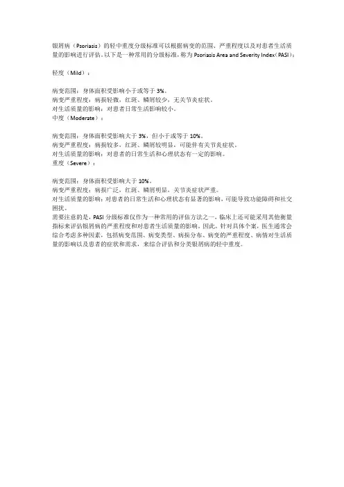 银屑病轻中重度分级标准