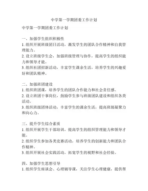 中学第一学期团委工作计划