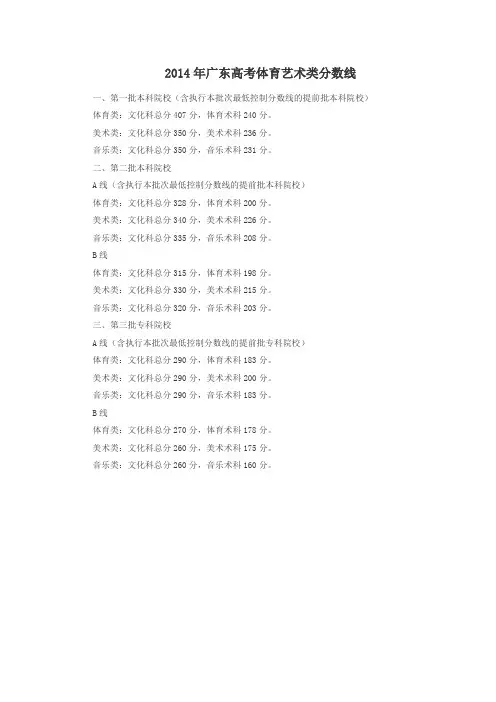 2014年广东高考分数线体育类