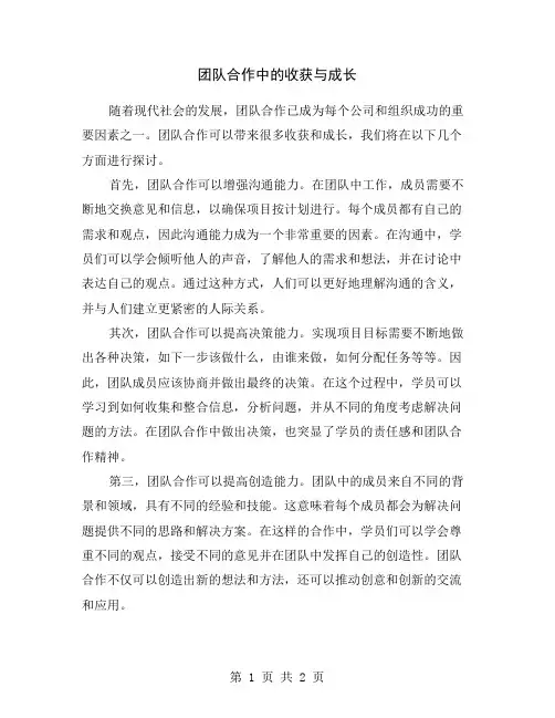 团队合作中的收获与成长