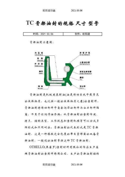 TC骨架油封的规格-尺寸-型号之欧阳道创编