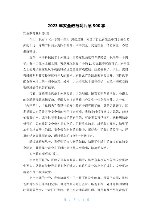 2023年安全教育观后感500字