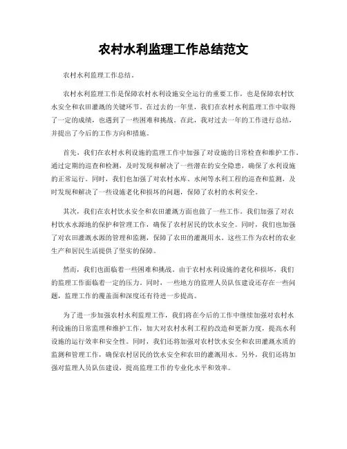 农村水利监理工作总结范文
